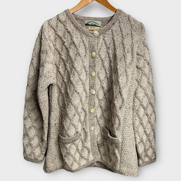 Aran Crafts Wool Chunky Cardigan Sweater Women's Medium Cable Knit Fisherman - Picture 1 of 4
